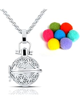 Naler Halskette Blume Anhänger Klangkugel Kette mit Käfig Schwangerschaft Aromatherapie (7x Wechselbare Kugeln)