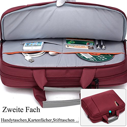 BRINCH 17,3 Zoll neue weiche Nylon stoßfest Laptop Computer Umhängetasche Messenger Bag Aktentasche mit Taschen & Griffe und abnehmbaren gepolstertem Schulterriemen für 17 – 17,3 Zoll Laptop / MacBook / Notebook / Chromebook / Tablet Computer, Rot - 3