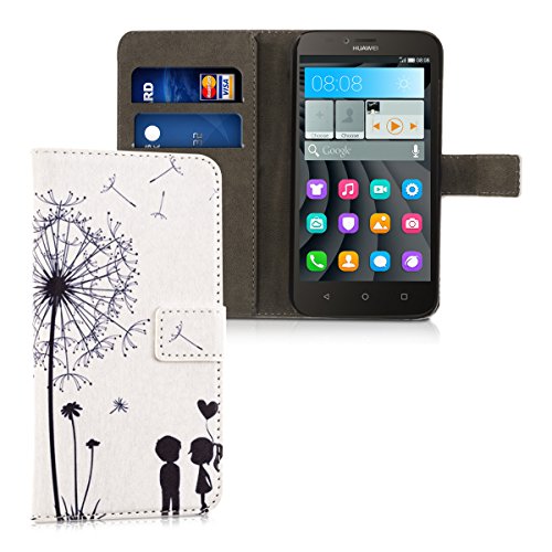 kwmobile HÃ¼lle fÃ¼r Huawei Y625 - Wallet Case Handy SchutzhÃ¼lle Kunstleder - Handycover KlapphÃ¼lle mit Kartenfach und StÃ¤nder Pusteblume Love Design Schwarz WeiÃŸ