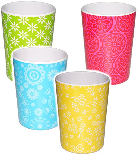 " Blumen & Blüten Muster - BUNT " - 3 in 1 - Trinkbecher / Zahnputzbecher / Malbecher - Becher - 350 ml - Trinkglas aus Kunststoff Plastik Melamin - für Erwachsene & Kinder - Dekor / Grill - buntes Vintage - Campingbecher / Campinggeschirr - Plastikgeschirr mehrweg Camping Set / Plastikbecher - Kunststoffbecher bunt - Melaminbecher - Geschirr