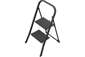 ‎HAILO Hailo K44 StandardLine Klapptritt - 2-stufige Trittleiter aus Stahl mit großen Stufen und Anti-Rutsch-Matten - Arbeitshöhe bis 2,46 m - Gewicht: 4,8 kg - Schwarz