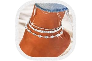 Ushiny Boho fotkedja för kvinnor sommarstrand fotlänk för kvinnor strass fotkedja (3 stycken), Einheitsgröße, Metall