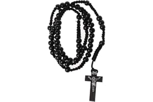 KINTRADE Catholic Wood Beads Rosary Necklace with Jesus Seal Cross Religious Jesus Jewelry - Black