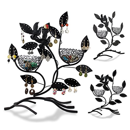 VENKON – Schmuckständer „Äste mit Nester“ für Aufbewahrung & Präsentation – Ohrringe Halsketten Fingerringe Armbänder etc. – schwarz – 30 x 11 x 32 cm - 2