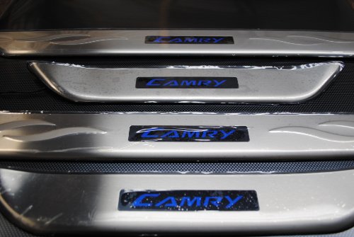Toyota Las Placas Camry Inoxidable Puerta del Cromo rascan Recorte Cover Set W/Luces Azules Set 2010 2011