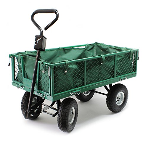 Chariot de jardin à main 300kg avec bâche amovible et grilles remorque de transport charette