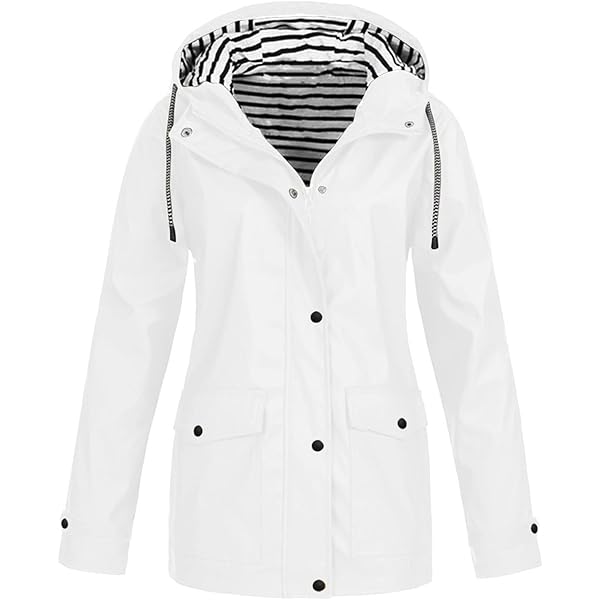 Veste Imperméable Femme Longue Coupe-Vent - Trench à Capuche Rayé, Grandes Tailles, Pour Sport Et Ville