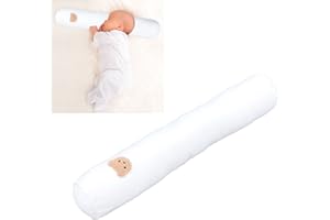 LIZEALUCKY Multifunctional Baby Bolster Anti Roll Pillow Cylinder Bolster Side Nap Pillow Hug Back Leg Pillow for Crib Bed Cart Machine Washable(White+Khaki Bear)