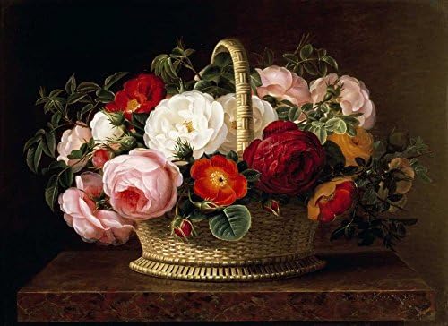 Roses In a Basket On a Ledge - Fine Art Print on Fine Art Paper - PRINT ON Paper ONLY -NO FRAME - Image size is 15 x 11 inches Inch