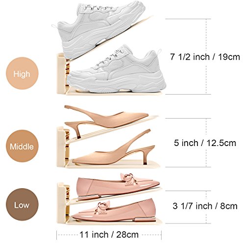 HULISEN Organizadores Ajustables de Zapatos con Ranuras Soportes de Calzado Apilador para Zapatos Ahorro de Espacio (8 Packs-Beige)