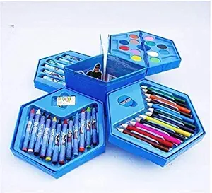 JENDI 46 Pcs Drawing Set for Kids | Art Set with Color Box | Pencil Colors Crayons Colors Water Color Sketch Pens Set for Kids | Best Gift for Kids | Multicolor (Blue). R