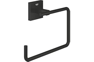 GROHE Start Cube Anneau Porte-Serviette Mural pour Salle de Bain, Fixations Cachées, Métal, A Coller avec GROHE QuickGlue ou à Visser, Noir Mat, 409752430