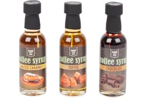 OsoRetail pack de 3 botellas de sirope de café | Funlab Select Almíbar de Toffee, Almíbar de Caramelo Salado y Almíbar de Chocolate | para cafés y bebidas calientes | 3x 45ml
