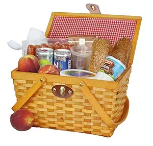 Vintiquewise TM QI003081 Gingham Lined Picnic Basket with Folding Handles