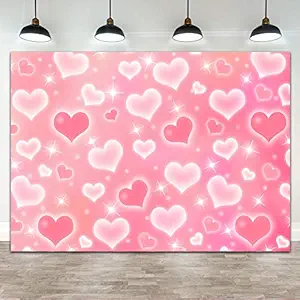 7?5ft Pink Heart Early 2000s Photo Backdrop Birthday Party Banner Decorations Glitter Heart Sweet 16 18th 21th 30th Women Men Happy Birthday Photography Background Selfile Wall Decor