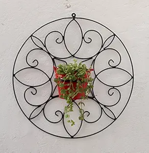 Green Gardenia Iron Spanish Round Wall Bracket Small with Metal Bucket-Red