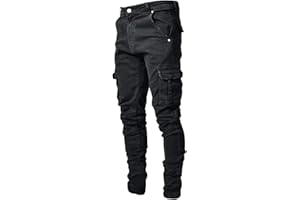 NOAGENJT Jeans Uomo Slim Fit Pantaloni Corti Casual da Uomo alla di Colore Jean con Tasche con Cerniera Pantaloni Jean Solid Fashion Jean 8254 Jeans Skinny Uomo Strappati Neri