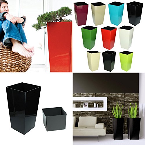 Blumentopf mit Einsatz Hochglanz eckig hoch 400x400x750mm Schwarz Übertopf Pflanzenkübel Blumenkübel Pflanzkübel Pflanzentopf Übertöpfe Blumentöpfe Kunststoff Blumen Pflanzen Garten Terrasse Balkon - 2