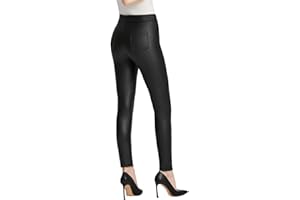 Everbellus Nero Leggings Ecopelle con Tasca per Donna Skinny Pelle Pantaloni