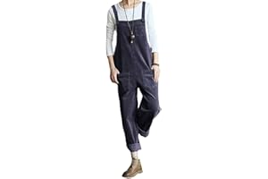 GUOCU Mujer Monos de Pana Playsuit Casual Petos de Pantalones Largo Peto Pana con Bolsillos Baggy Harem Mono Largo Elegante Casual Tirantes Fiesta Oficina Pantalón Moda Jumpsuit