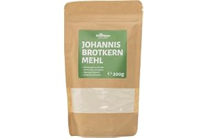 RheinNatur Johannesbrödmjöl 200 g - 100% naturlig produkt gjord av malda johannesbrödfrön - Veganskt förtjockningsmedel, bindemedel och mjölalternativ