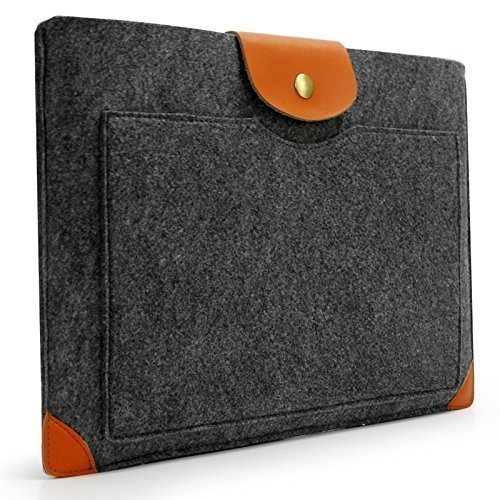 Lavievert Filz u. Leder Hülle Laptop-Tasche mit einer kleinen Seitentasche für 15 Zoll Macbook Air / Pro / Pro Retina und 15-15,6 Zoll Laptop / Notebook(Grau)
