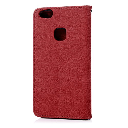 Huawei P10 Lite H  lle Badalink Schutzh  lle Leder PU TPU Handyh  lle Gemalt Rot Handytasche Wallet Case St  nder Magnet-Schloss Cover Flipcase   Eing