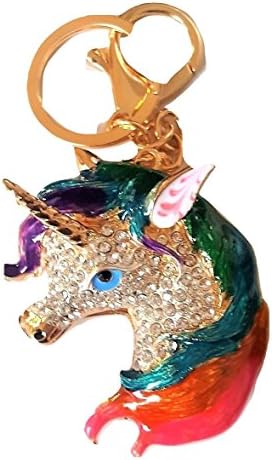 New Gift Boxed Ladies Girls Rainbow Colourful Gold Unicorn Diamante Handbag Bag Charm Keyring Key Chain Rhinestone Accessorize Me