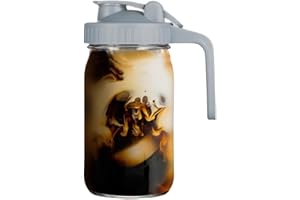 NBBENG Glass Pitcher with Flip Lid and Pourer Port, Spout Lid for Juice, Milk, Coffee, Tea, Lemonade, Beverage(Grey)