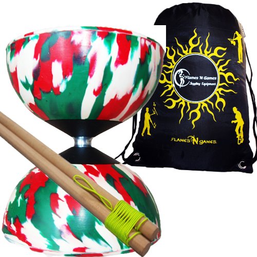 Mr Babache Diabolo Arlecchino (Verde/Bianco/Rosso) con Bacchette Legno Per Diablo, Filo Diabolo + borsa.