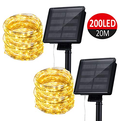 Preisvergleich Produktbild Mpow Solar Lichterketten, 200 LED Kupferdraht Lichter, Sternenlicht Beleuchtung, 72ft IP65 wasserdicht Solar LED Lichterkette für Weinachten, Valentinstag, Hochzeit Fest und Party - 2 Stück