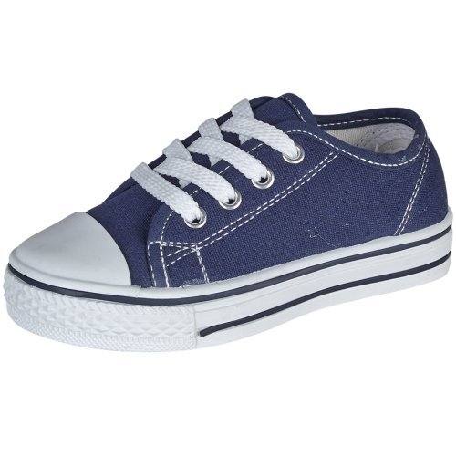 C2-Infants Lace Up Canvas Pump Shoes With White Laces - 30 (UK-12) Navy