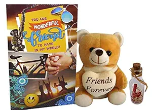 Natali Gift for Friend - Friends Forever Teddy with Greeting Card & Message Bottle - Gift for Friend-Girls-Girlfriend-School Friend-Best Friend-Friendship Day Gift