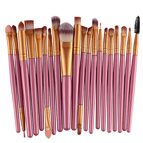 Bluelans® 20pcs Make Up Brush Sets Soft Foundation Powder Eyeshadow Eyeliner Lip Makeup Brushes (20pcs, Pink + Gold)
