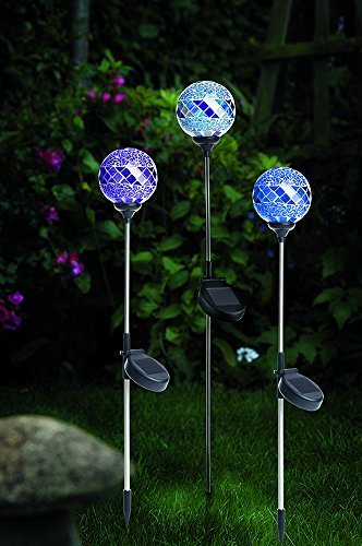 3er Set Solareuchten Garten Kugel Solar Leuchte Mosaik Solarlampen Garten Kugeln Glas Edelstahl Mosaik Optik - wunderschöne beleuchetete Garten Dekoration im 3er Set - mit Lichtsensor und Erdspieß