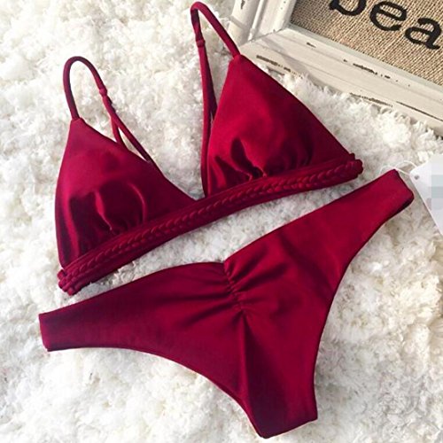 Damen Bikini-Set Internet Push-up gepolsterte Bikini-Set Badeanzug (M, rot) - 2