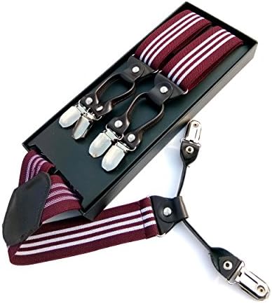 Lakebirds-Neutral sling adjustable Y Trouser Braces Suspenders, Unisex,Men and Women, Red with White-stripe Pattern