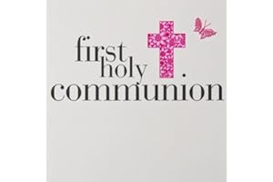 Claire Giles Greeting Cards, First Holy Communion Girl Card, Pink Cross Design and Embellished with a Fabric Butterfly