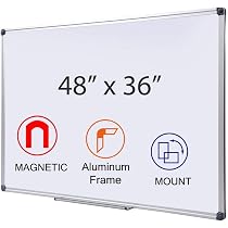 Großes Magnetisches Whiteboard 152,4 X 91,4 Cm – Mit Schwarzem Aluminiumrahmen, Trocken Abwischbar, Wandmontage, Inkl. Ablage & Montagematerial