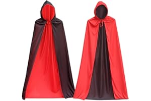 Veroda Grim Reaper Costumes Black Red Double Sided Cloak Cape for Halloween Vampire Cosplay Fancy Dress Costume