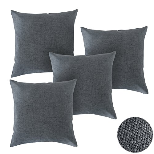 Deconovo 4er Pack Leinenkissenbezug Kissenhülle Kissenbezug 40x40 cm Dunkelgrau
