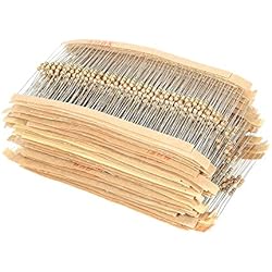 KKmoon 2000pcs Kit Componentes Electrónicos 1 / 4W 100 Valores de 1 ohm a 1 M ohmios Surtido de Resistencias metálicas (Tipo2)
