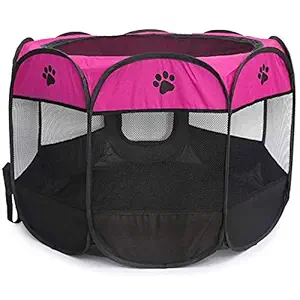 BEIKOTT Pet Playpen Portable Foldable Dog Playpens Exercise Kennel Dogs Cats Removable Mesh Shade Cover for Travel Indoor Outdoor Using Pink