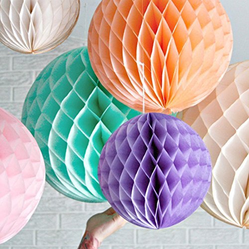 Veewon 12 Gemischte Größe Seidenpapier Pom Poms Wabenbälle für Hochzeit Geburtstags Party Dusche Hauptdekoration – zufällige Farbe - 5