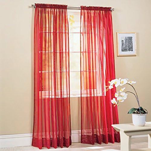 Bababy New Solid Color Voile Sheer Curtain Panel Window Curtains 100*200cm Red