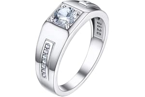 Bandmax Alliance Homme en Argent 925 Massif Personnalisable, Bague Solitaire en Zirconium, Anneau de Mariage, Taille 52/54/57/59/62/64/67/69