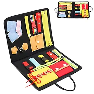 SNOWIE SOFT Toddler Busy Board, Montessori Toy for Develop Basic Skills, 14 in 1 Learn to Dress Toy for 1 2 3 4 Year Old Kids, Parent-Kids Activity Toy, Bag Design for Airplane or Car Travel