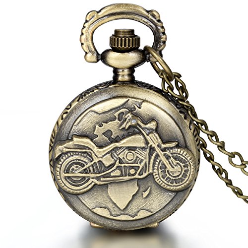 JewelryWe Herren Taschenuhr, Retro Motorrad Uhr Anhnger Analog Quarz Kettenuhr Pullover Halskette Kette fr Vatertag