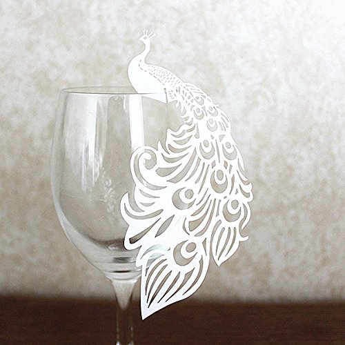 ROSENICE 50 Stück Tischkarten Namenskarten Platzkarten Hochzeit Party Tischdekoration Weiß Pfau - 3
