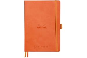 Rhodia 117774C Notatnik Goalbook w miękkiej okładce z gumką A5 14,8 x 21 cm 120 kartek w kratkę, papier w kolorze kości słoniowej Clairefontaine 90 g/m², 1 sztuka, kolor mandarynkowy
